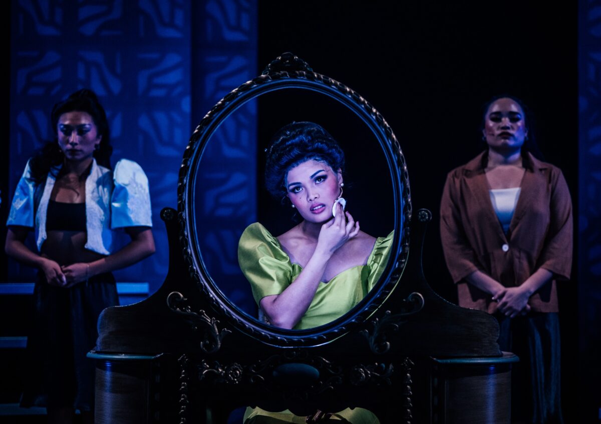 Kayla Amistad,
Reanne Acasio
,
and
Danielle Louise Mendoza in HERE LIES LOVE at
the Mark Taper Forum. 