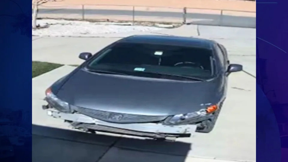 Derick Ortega drove away in a gray 2012 Honda Civic with California license plate 8FAU996. (San Bernardino County Sheriff’s Department)