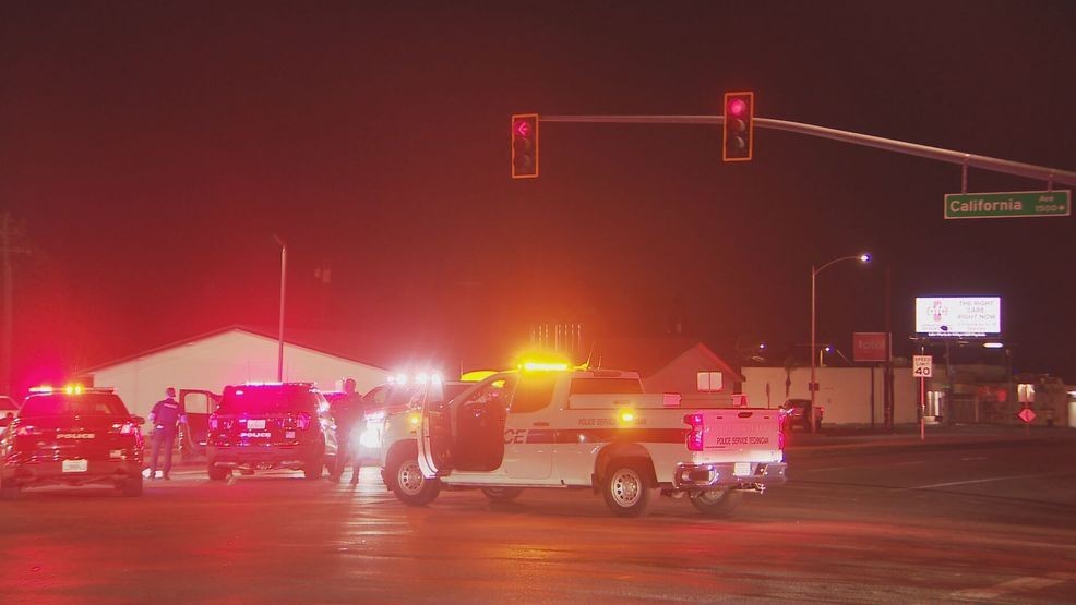 A pedestrian is hospitalized, and a dog died after being struck by a vehicle on Chester Avenue Monday night. PHOTO: KBAK/KBFX