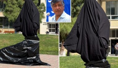Cesar Chavez statue covered in drape at Fresno State after rape accusations