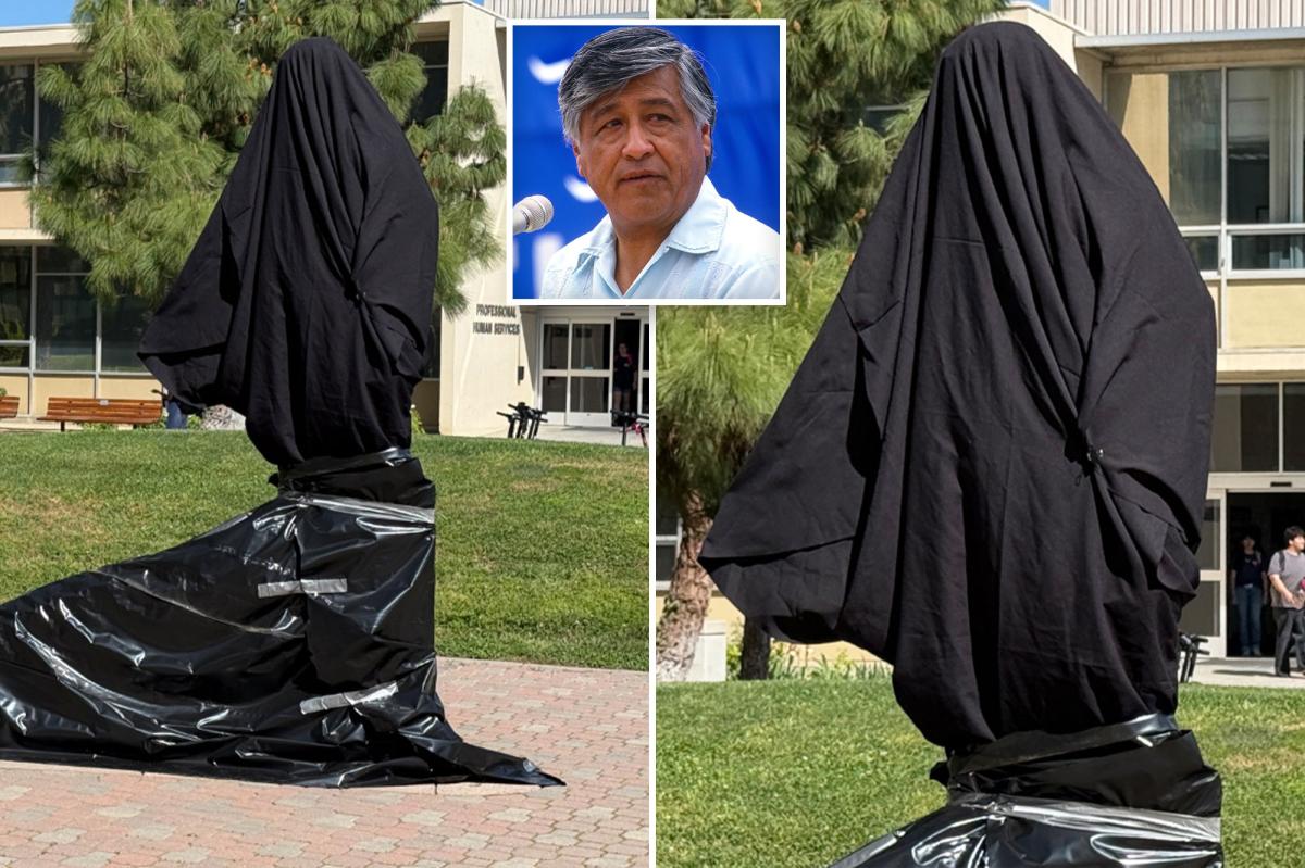 Cesar Chavez statue covered in drape at Fresno State after rape accusations