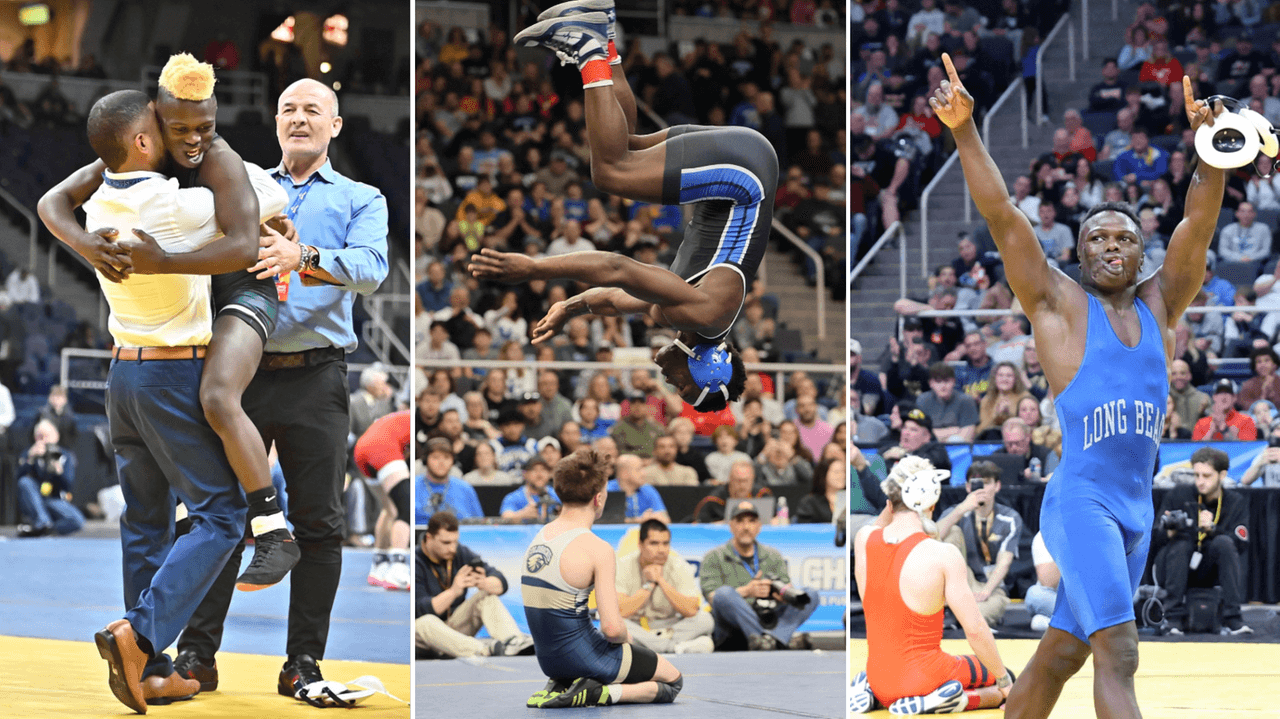 Long Beach wrestler Dunia Sibomana-Rodriguez wins third state title