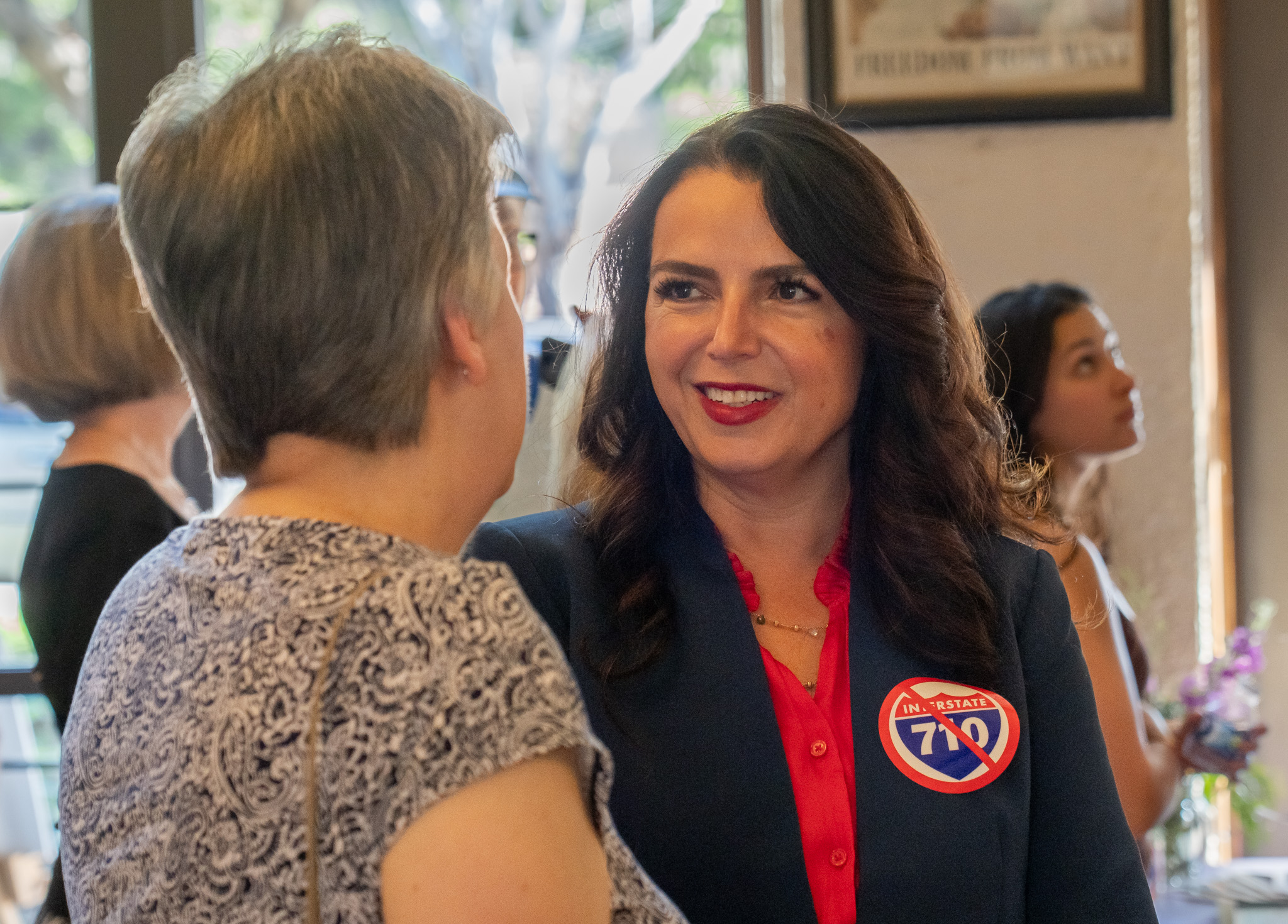 Mayor of South Pasadena, Sheila Rossi, speaks with Tina Kistinger...