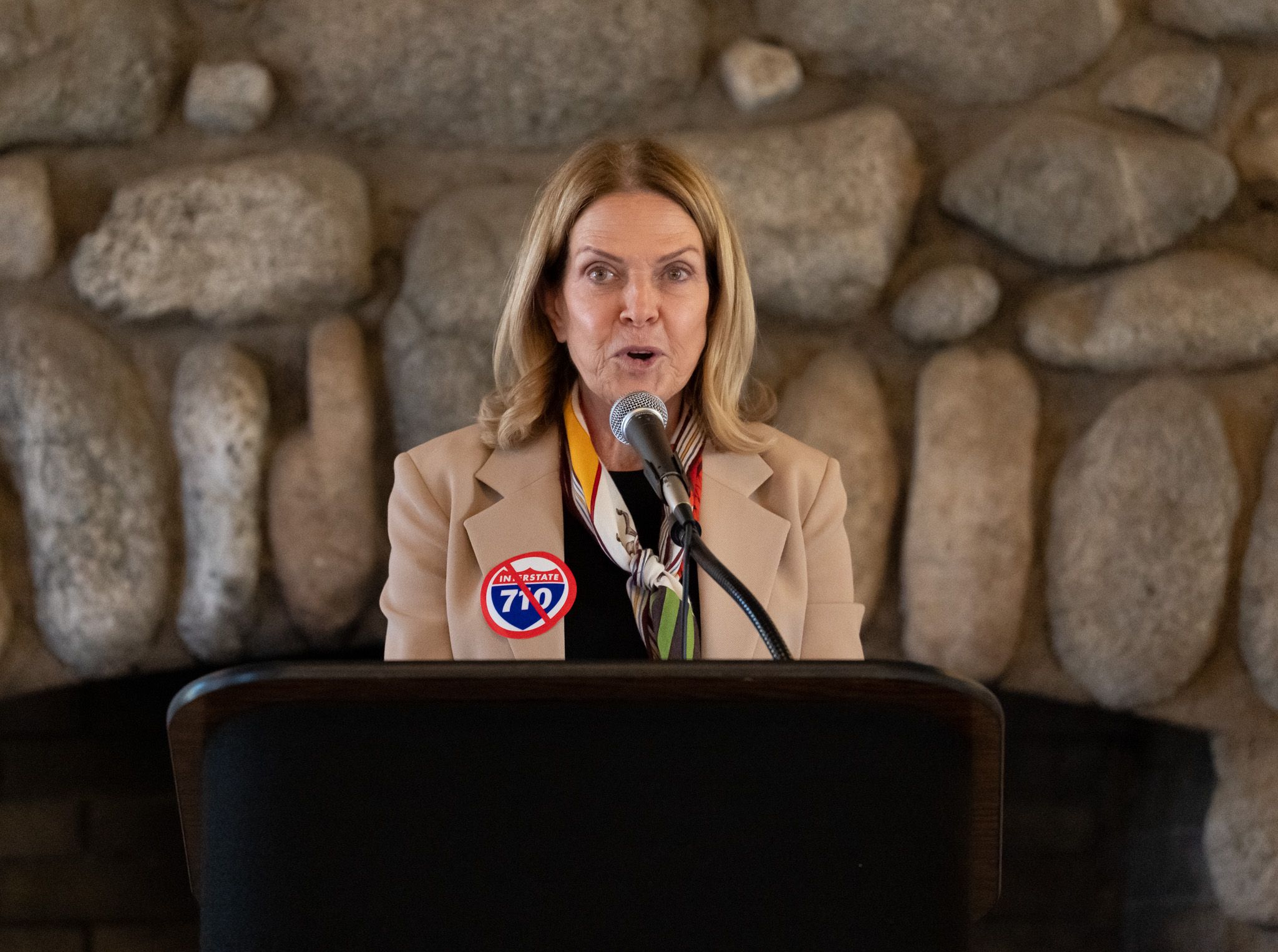Marry Urquhart speaks during a ceremony for Joanne Nuckols at...