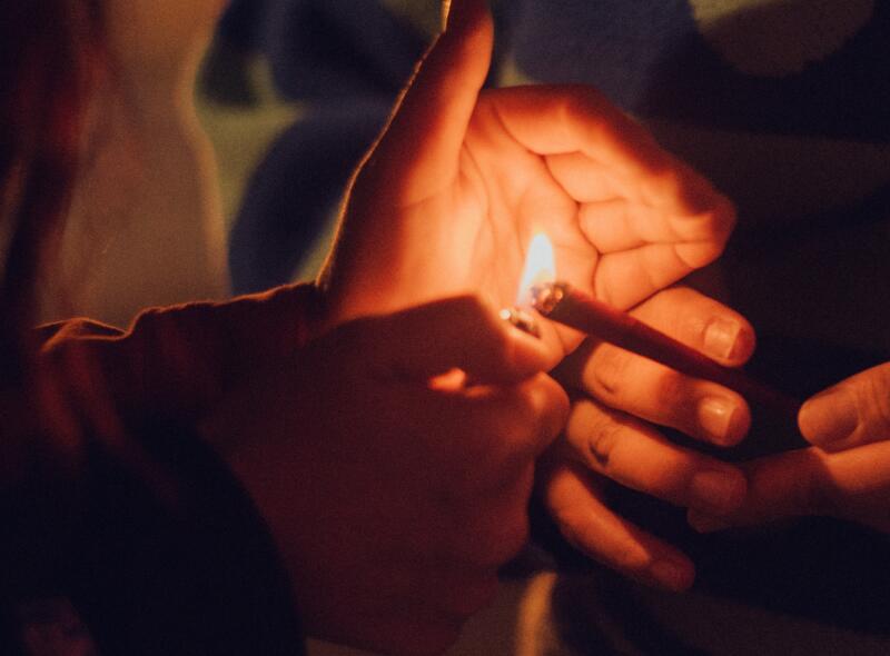 LOS ANGELES, CA -- FEBRUARY 22, 2026: Participants smoke marijuana during The Flower Hour, a floral design workshop + floral smoke sesh at The ArtClub in downtown. Photographed on Sunday, February 22, 2026. (Jennifer McCord / For The Times)