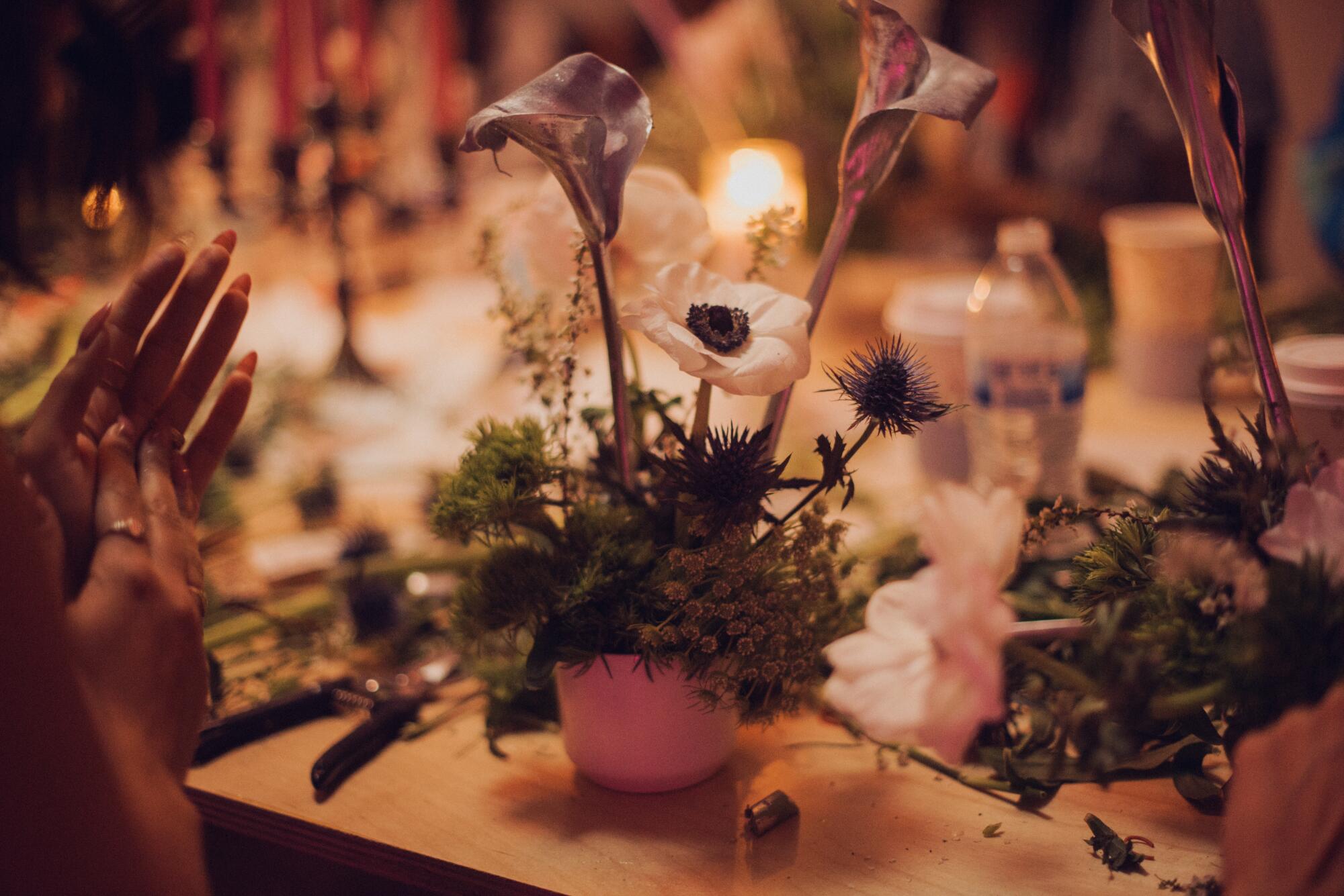 A finished floral arrangement.