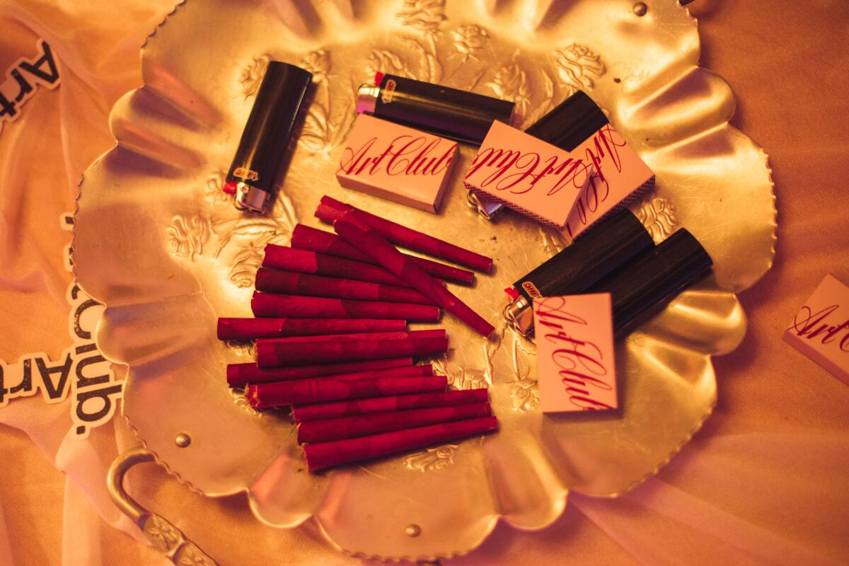 LOS ANGELES, CA -- FEBRUARY 22, 2026: The Flower Hour is a floral design workshop + floral smoke sesh at The ArtClub in downtown. Photographed on Sunday, February 22, 2026. (Jennifer McCord / For The Times)