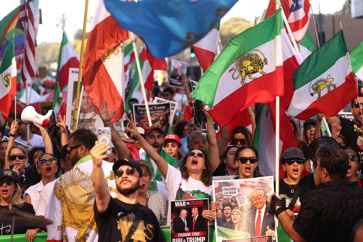 Hundreds of people march through the streets of Westwood.