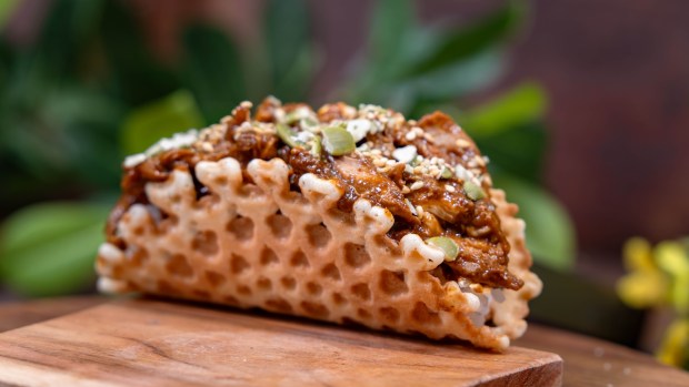 Chicken and Waffle Mole Taco available at the Disney California Adventure Food & Wine Festival. (Courtesy of Disneyland)