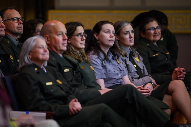 Employees with the US Park Ranger Service attend a public celebration honoring the life and legacy of Betty Reid Soskin held at Calvin Simmons Theatre in Oakland, Calif., on Sunday, March 1, 2026. Soskin passed away last year at the age of 104 and was known for being the oldest National Park Service ranger assigned to the Rosie the Riveter World War II Home Front National Historical Park in Richmond. (Jose Carlos Fajardo/Bay Area News Group)
