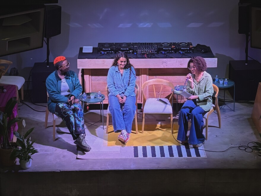 (From left) Oakland Rising's B. Deveaux, Naima, and August Lee Stevens speak on Amplifying Change - Using Music to Power Social Impact, a panel during SF Music Week's Artist Development Day.