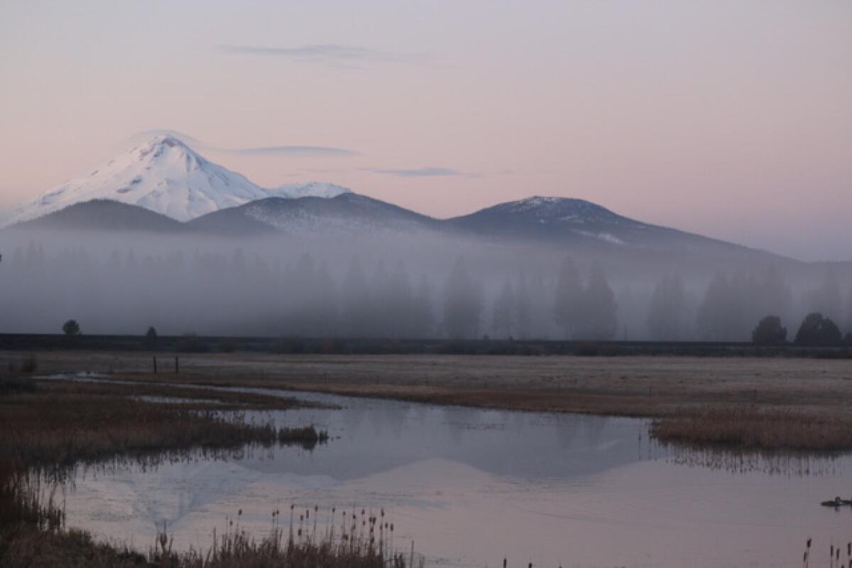 A view of snowcapped mountains near Macdoel, Calif.