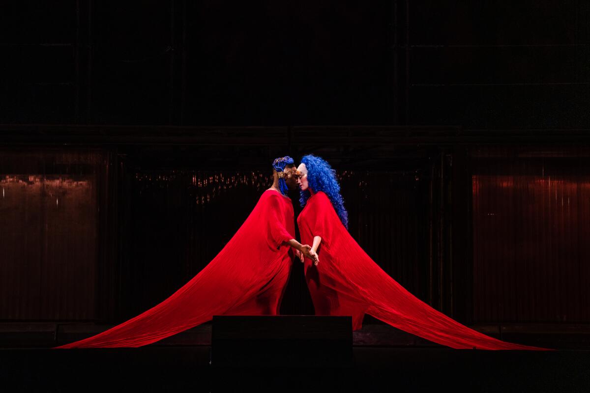 Sun-Ly Pierce as Nefertiti and John Holiday as Akhnaten in Philip Glass' "Akhnaten" at the Dorothy Chandler Pavilion 