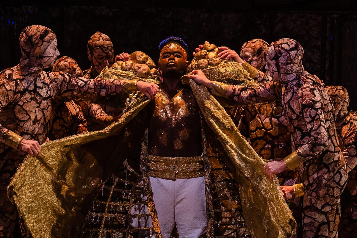 John Holiday as the titular ruler in Philip Glass' "Akhnaten" at the Dorothy Chandler Pavilion.