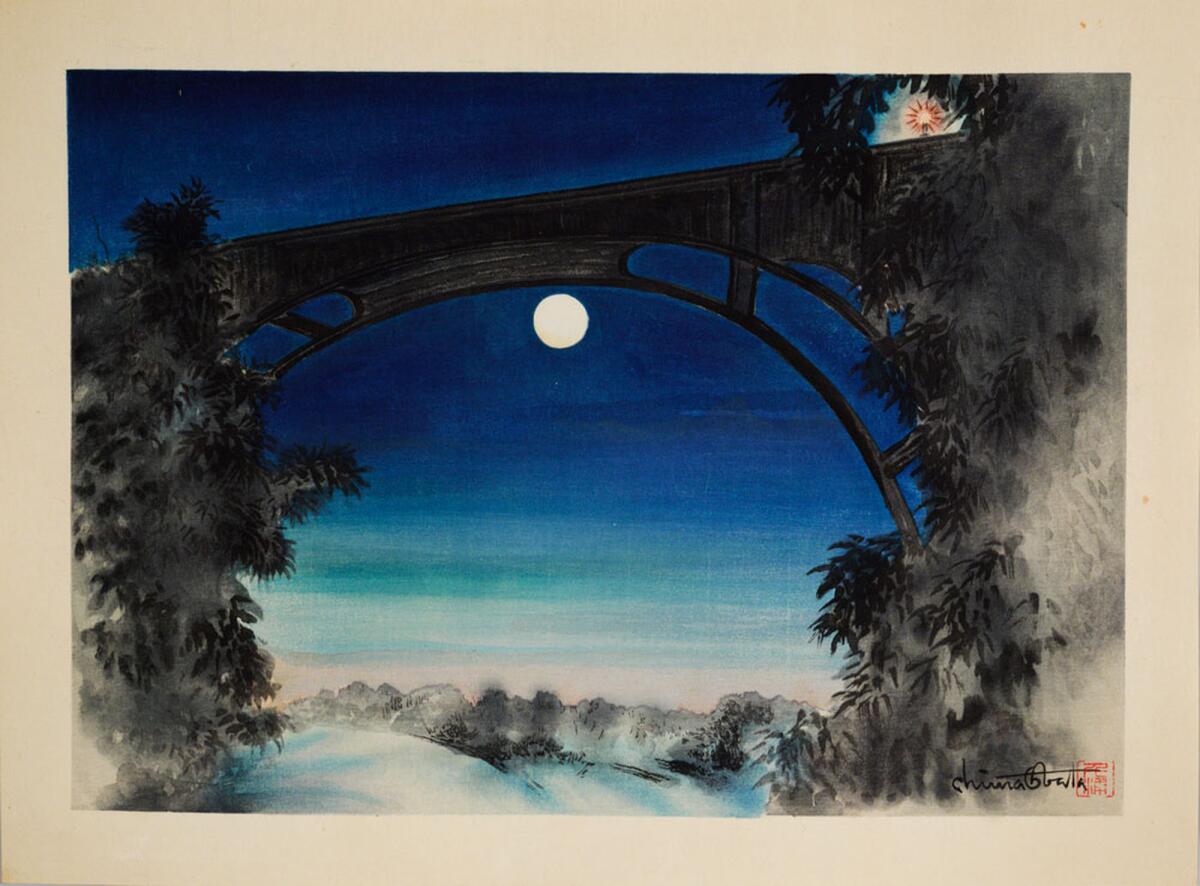 Chiura Obata, "Full Moon, Pasadena, California," (1930) Verso, Asian American art