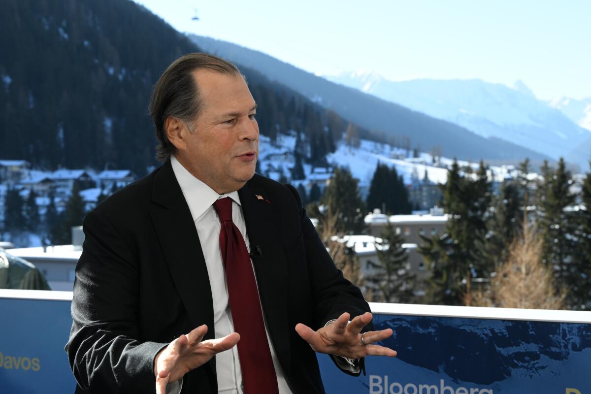 Marc Benioff, CEO of Salesforce Inc., during a Bloomberg Television interview at the World Economic Forum in Davos,