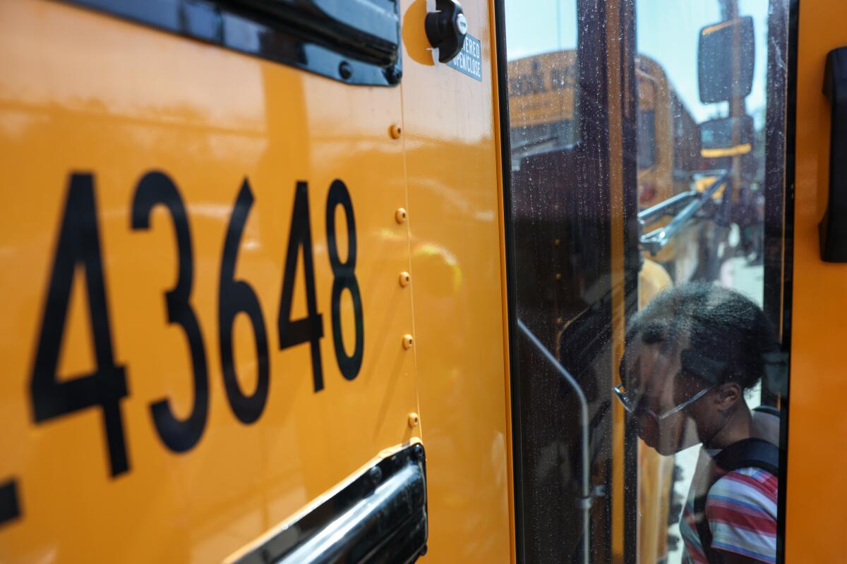 Honey Cooper takes the school bus from Kimbark Elementary.
