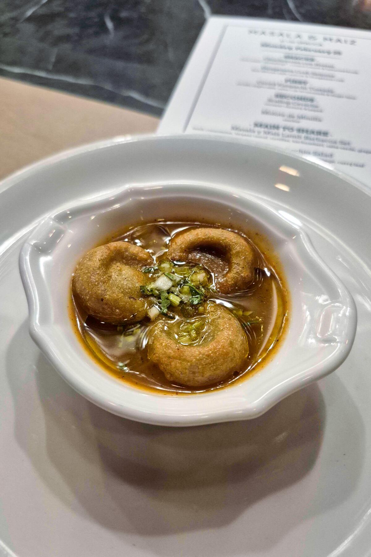 The chochoyotes starter at the Masala y Maíz pop-up in L.A.