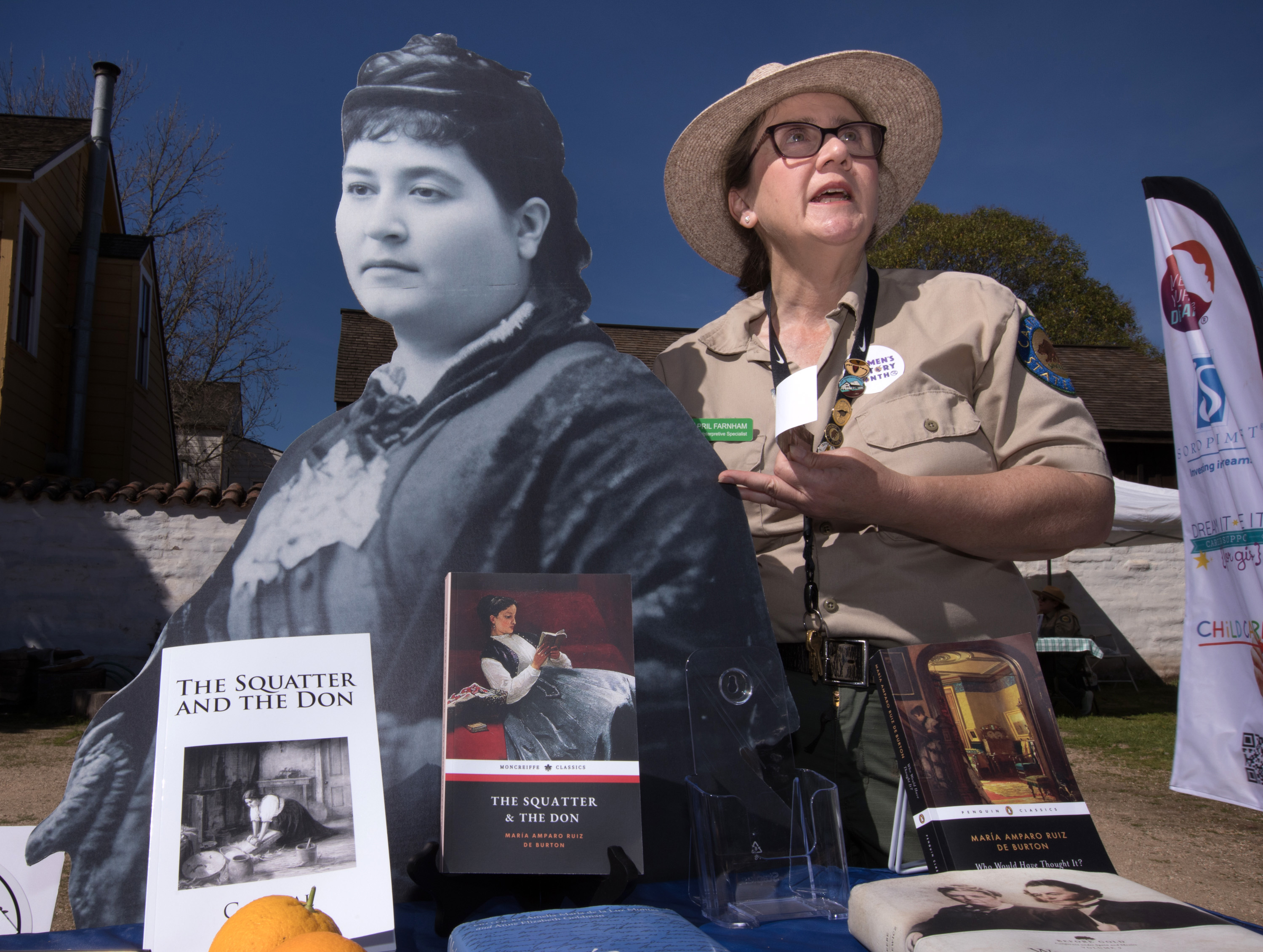April Farnham, a California State Parks interpreter, talks to guests...