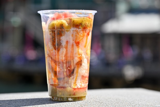 Chicharrón Nachos; chicharrón, chorizo, cheese sauce, tomatoes and salsa verde at California Craft Brews festival marketplace food booth during the California Food & Wine Festival inside California Adventure running March 6 through April 27, 2026. Photographed on Friday, March 6, 2026. (Photo by Jeff Gritchen, Orange County Register/SCNG)