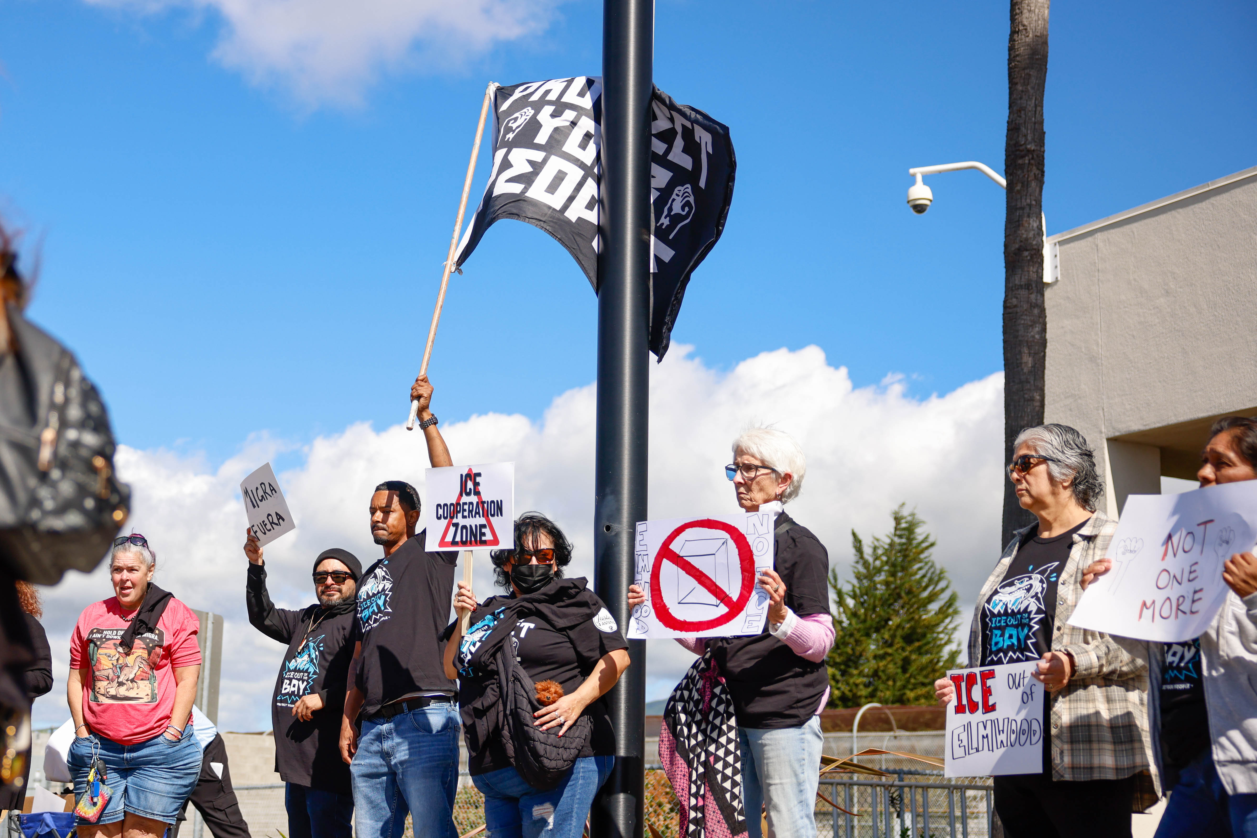 People gather to protest ICE at Elmwood Jail in Milpitas,...