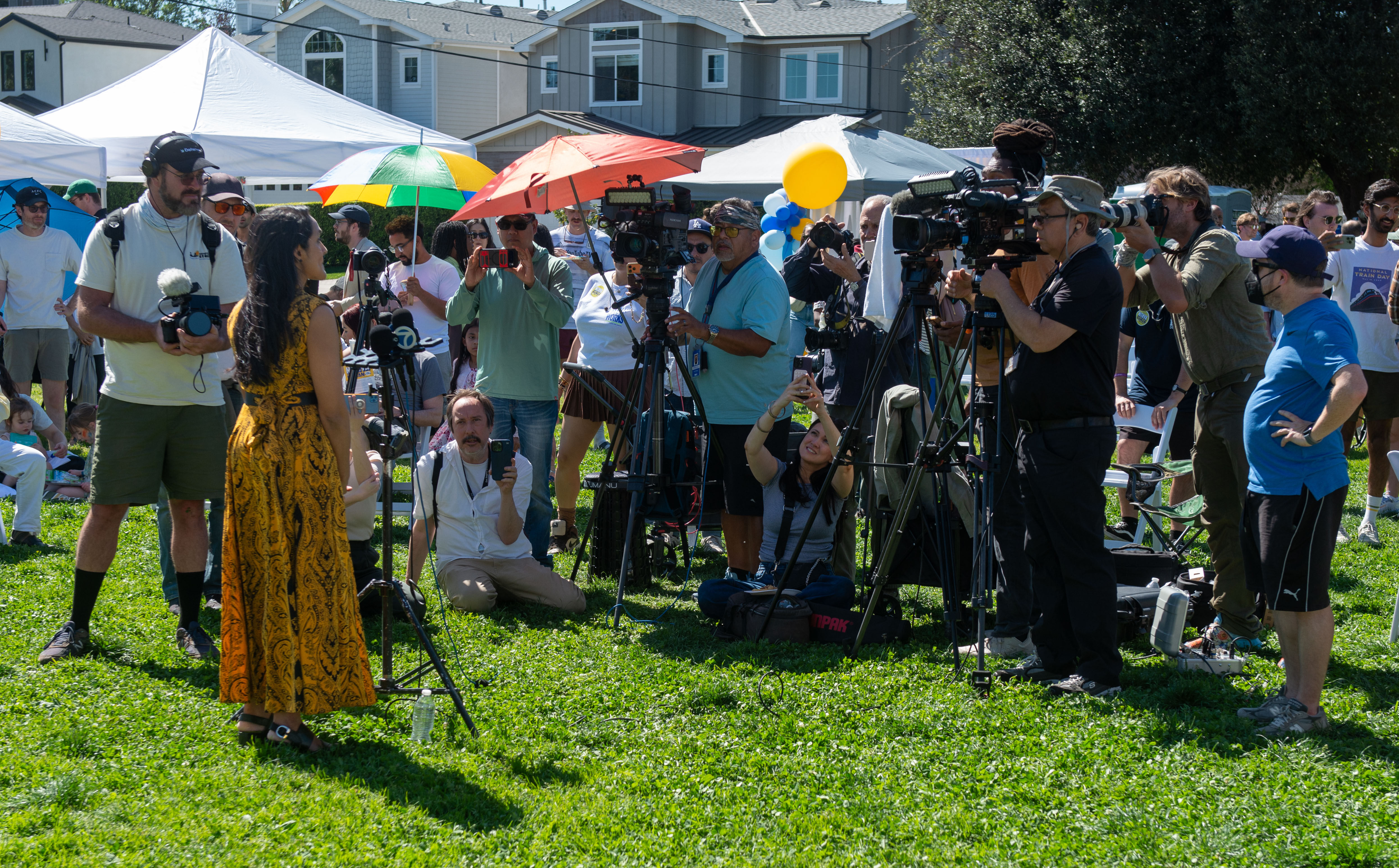 City Councilwoman Nithya Raman speaks to the press during her...