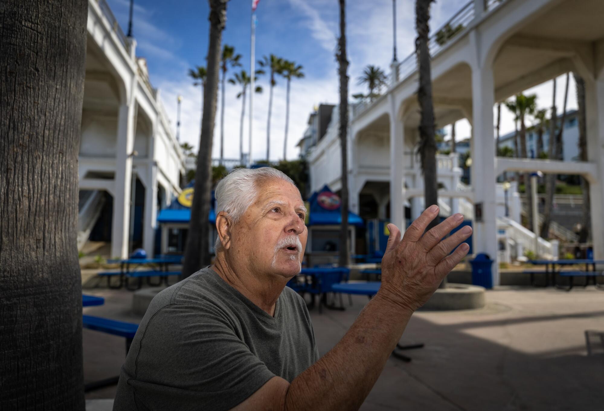 A man with gray hair gestures as he speaks. 