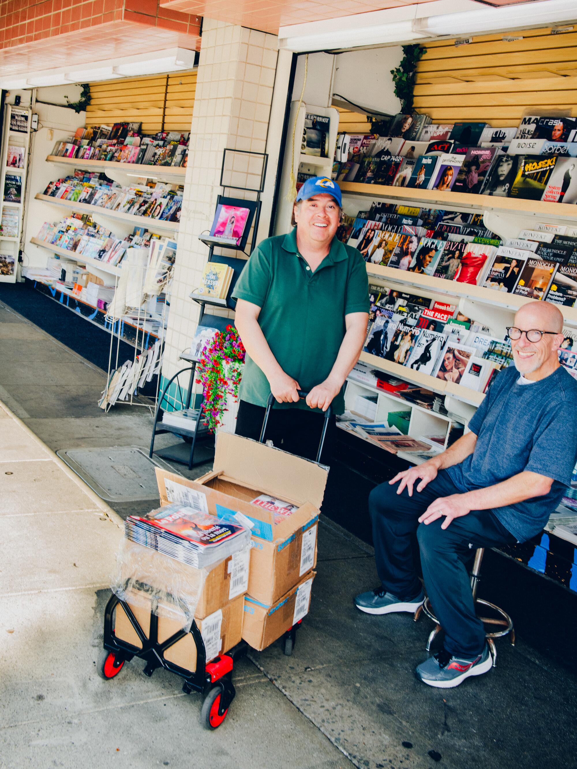 Beverly Hills Newsstand. Portraits of Eduardo "Eddie" Becerril, left, and Glenn "Maxwell" Martin.