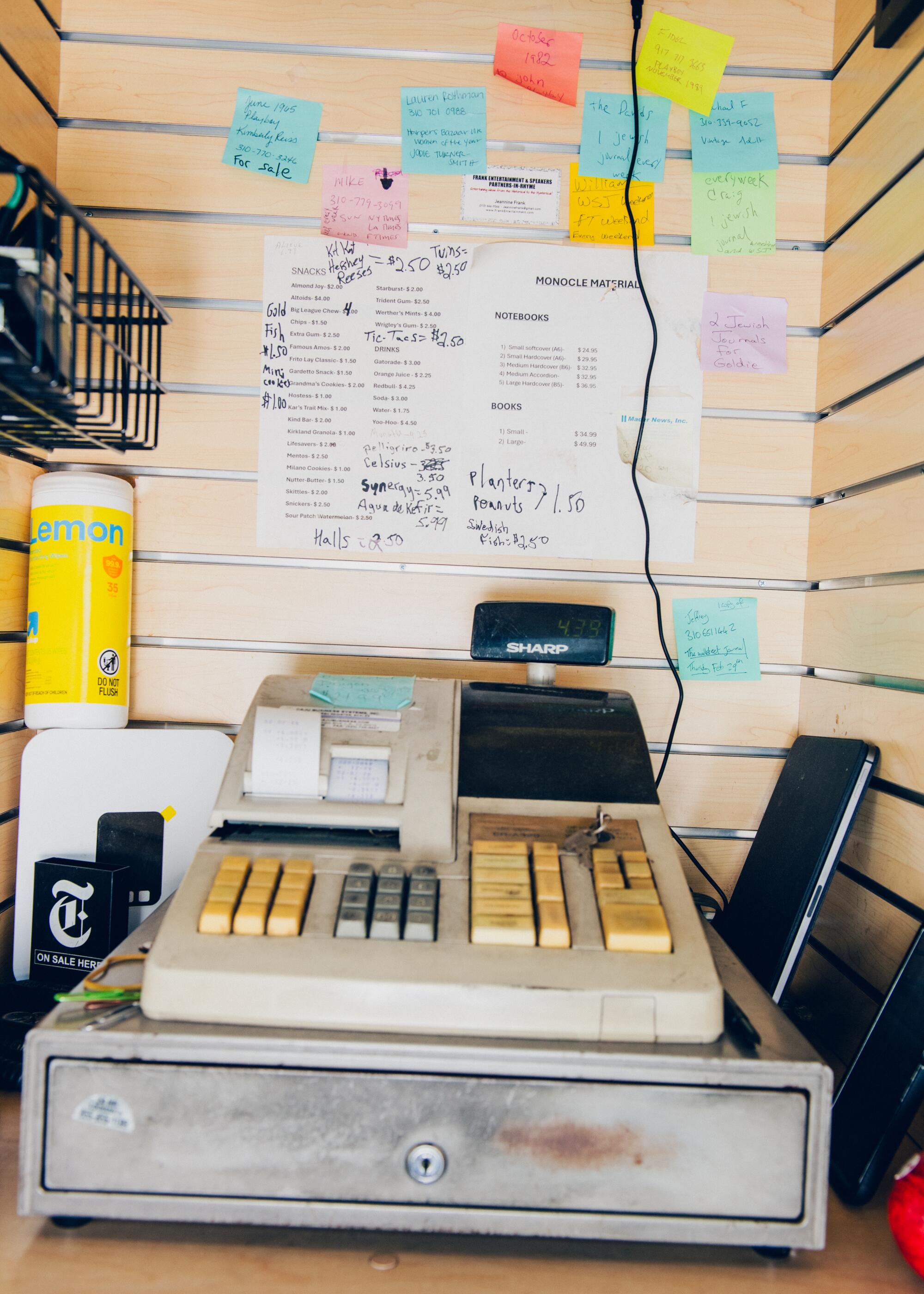 The cash register at the Beverly Hills Newsstand.