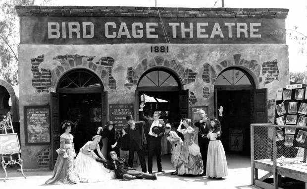 The Ghost Town Theater Company made up of Whittier College students that served as the first Bird Cage Theatre cast in 1954 at Knott's Berry Farm. (Courtesy of Knott's)