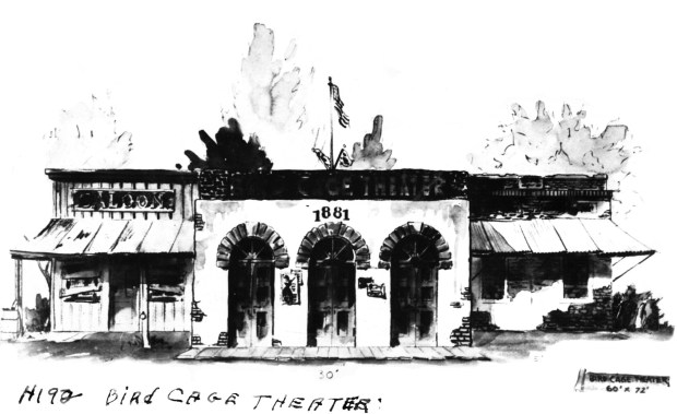 A 1950s concept sketch of the Bird Cage Theatre planned for Knott's Berry Farm. (Courtesy of Knott's Berry Farm)