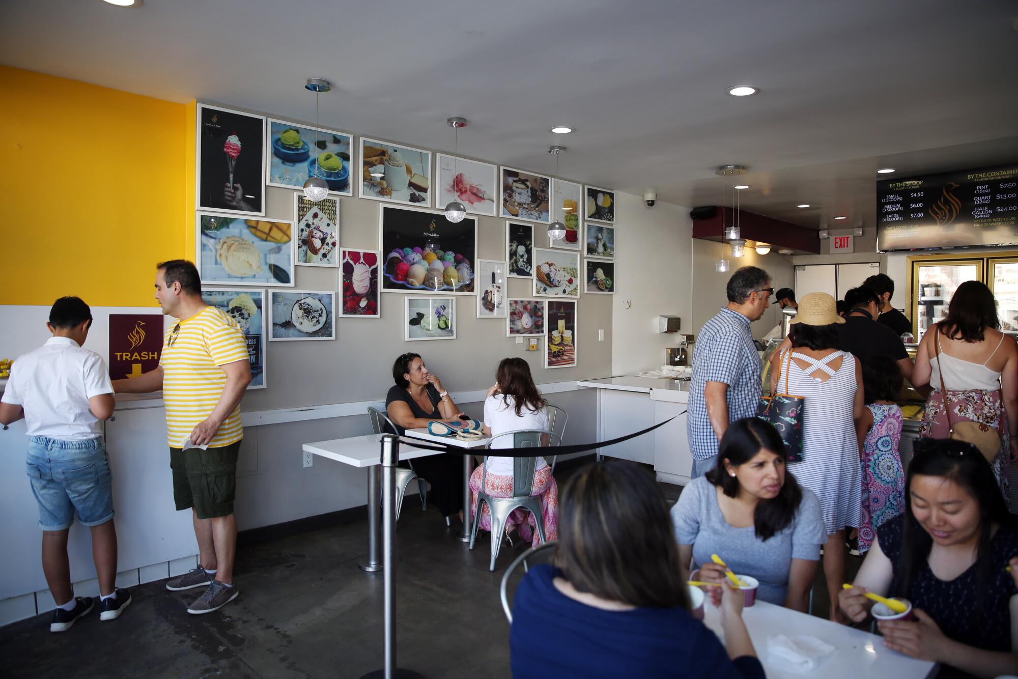 Customers dine at Saffron and Rose, an ice cream shop on Westwood Boulevard.