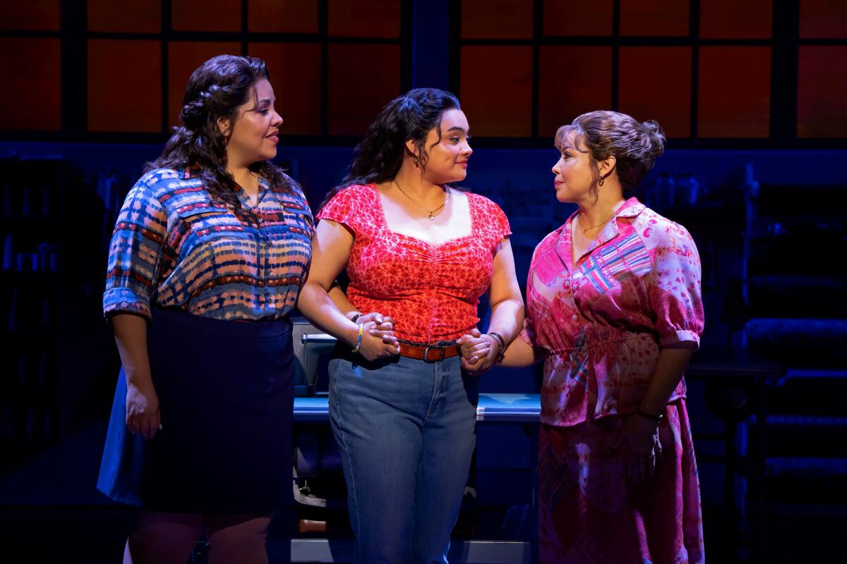 Florencia Cuenca, Tatianna Cordoba and Justina Machado on stage during the musical "Real Women Have Curves."