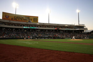 SACRAMENTO, CALIFORNIA - MAY 21: A general view of Sutter Health Park as the Athletics take on the Los Angeles Angels during the fourth inning on May 21, 2025 in Sacramento, California. (Photo by Scott Marshall/Getty Images)