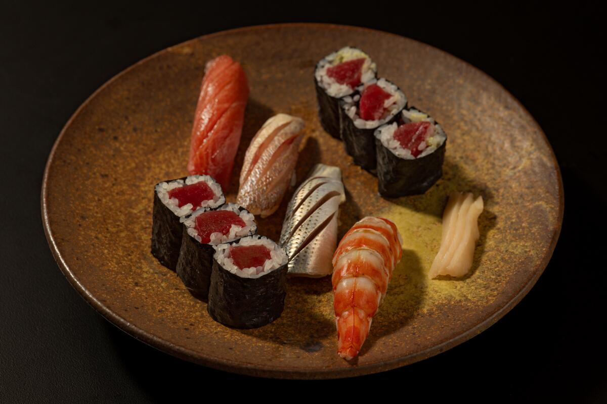 LOS ANGELES - FEBRUARY 24, 2026: Assortment of Nigiri and a Dry Age Bluefin Toro Maki at Osusume Fumio in Los Angeles on Tuesday, February 24, 2026 (Ron De Angelis / For The Times)