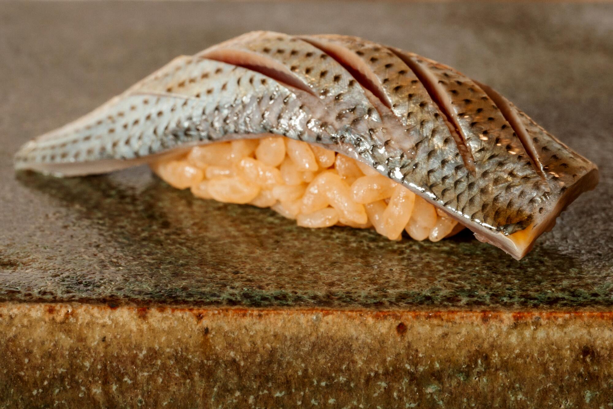 Kohada (gizzard shad) nigiri at Osusume Fumio sushi bar in L.A.