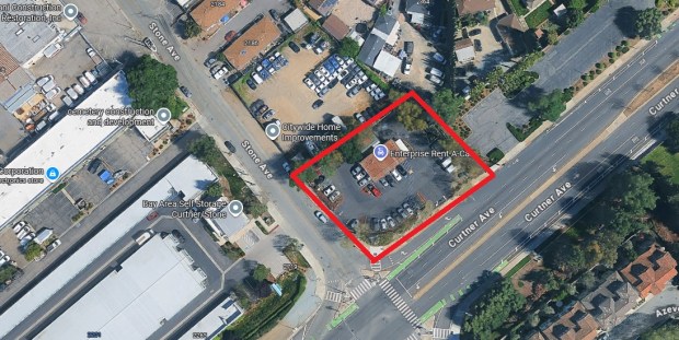 Site of proposed development of affordable homes at 195 Curtner Avenue in San Jose, shown within the outline. Boundaries are approximate.(Google Maps)