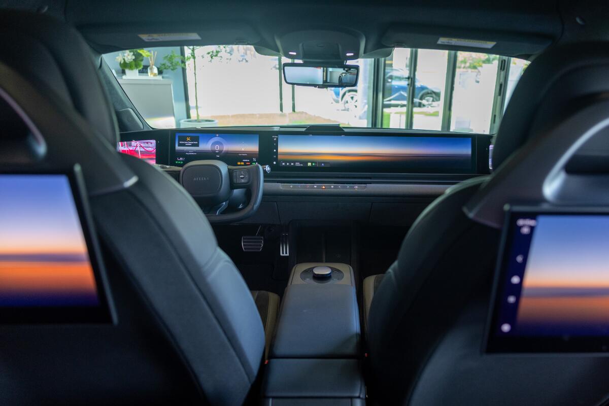 Various display screens inside the Afeela vehicle at Afeela Studio, Beverly Hills.