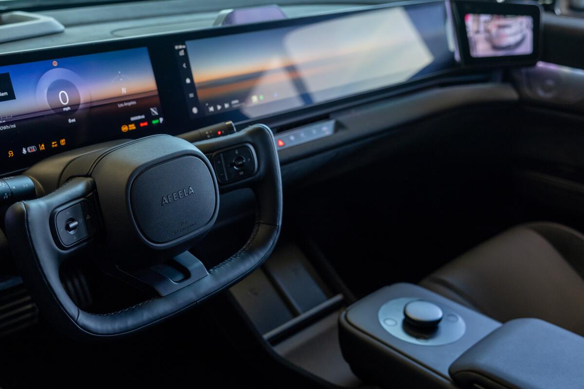 The interior of the Afeela vehicle at Afeela Studio in Beverly Hills.