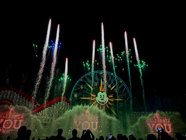 The "Celebrate You" version of the World of Color water show with fireworks during the Celebrate You service celebration at Disney California Adventure. (Photo by Brady MacDonald, Orange County Register/SCNG)