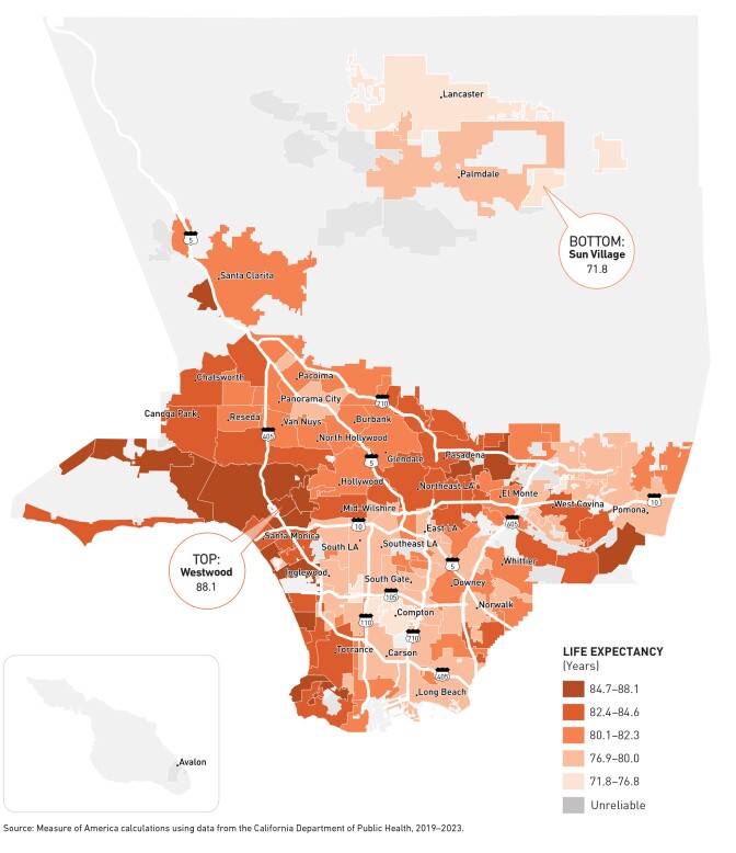 A map of life expectancy in LA County 