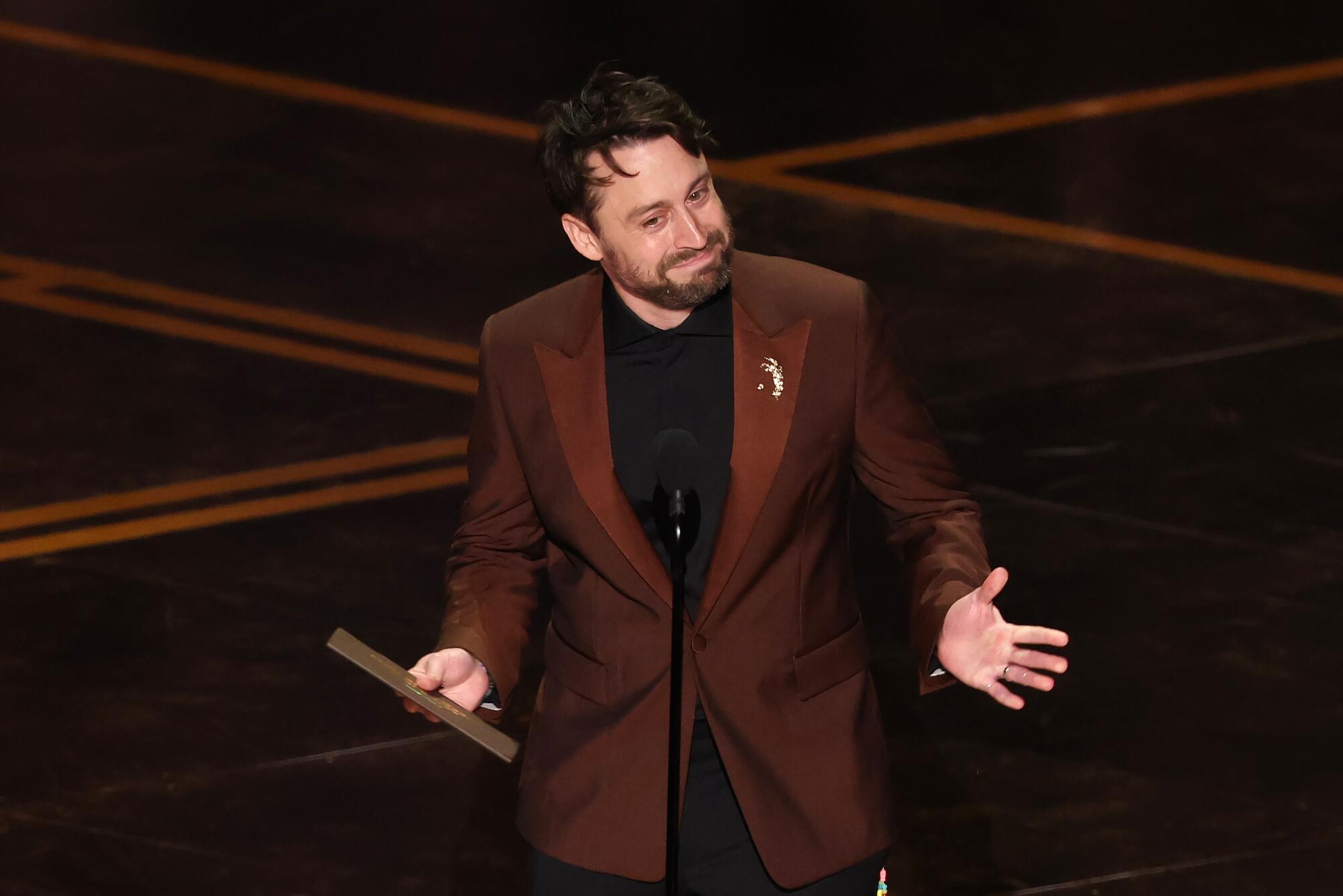 Kieran Culkin presents the Oscar for supporting actor during the 98th Academy Awards.