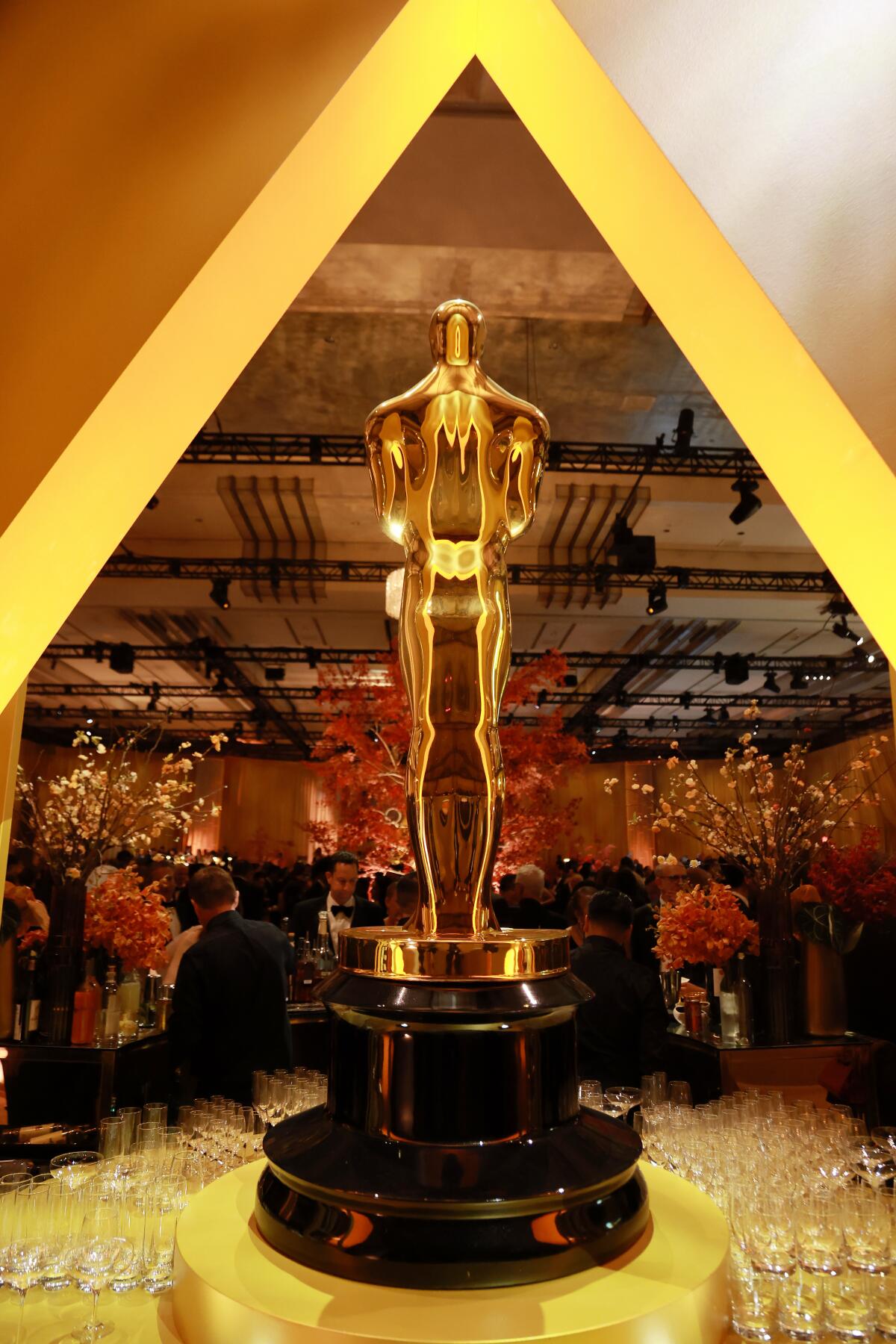 A back of a massive Oscar statue at the Governors Ball. 