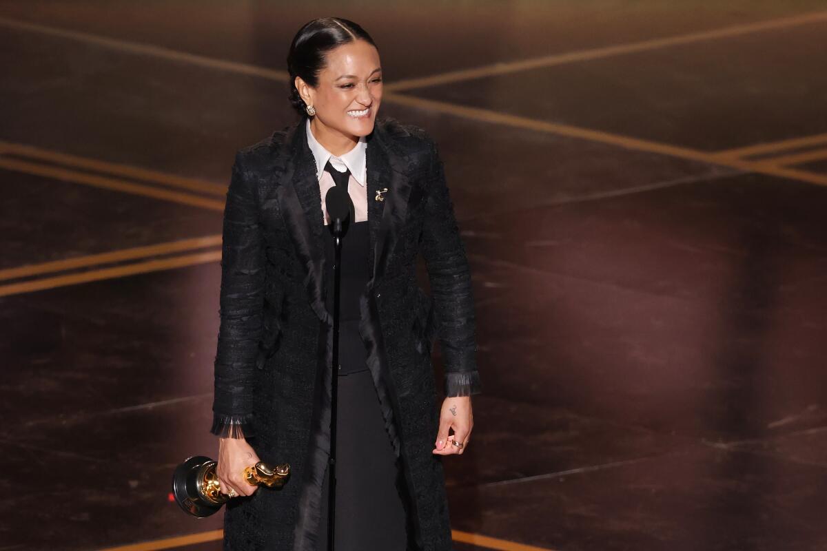 Autumn Durald Arkapaw accepts the Oscar for cinematography for "Sinners"