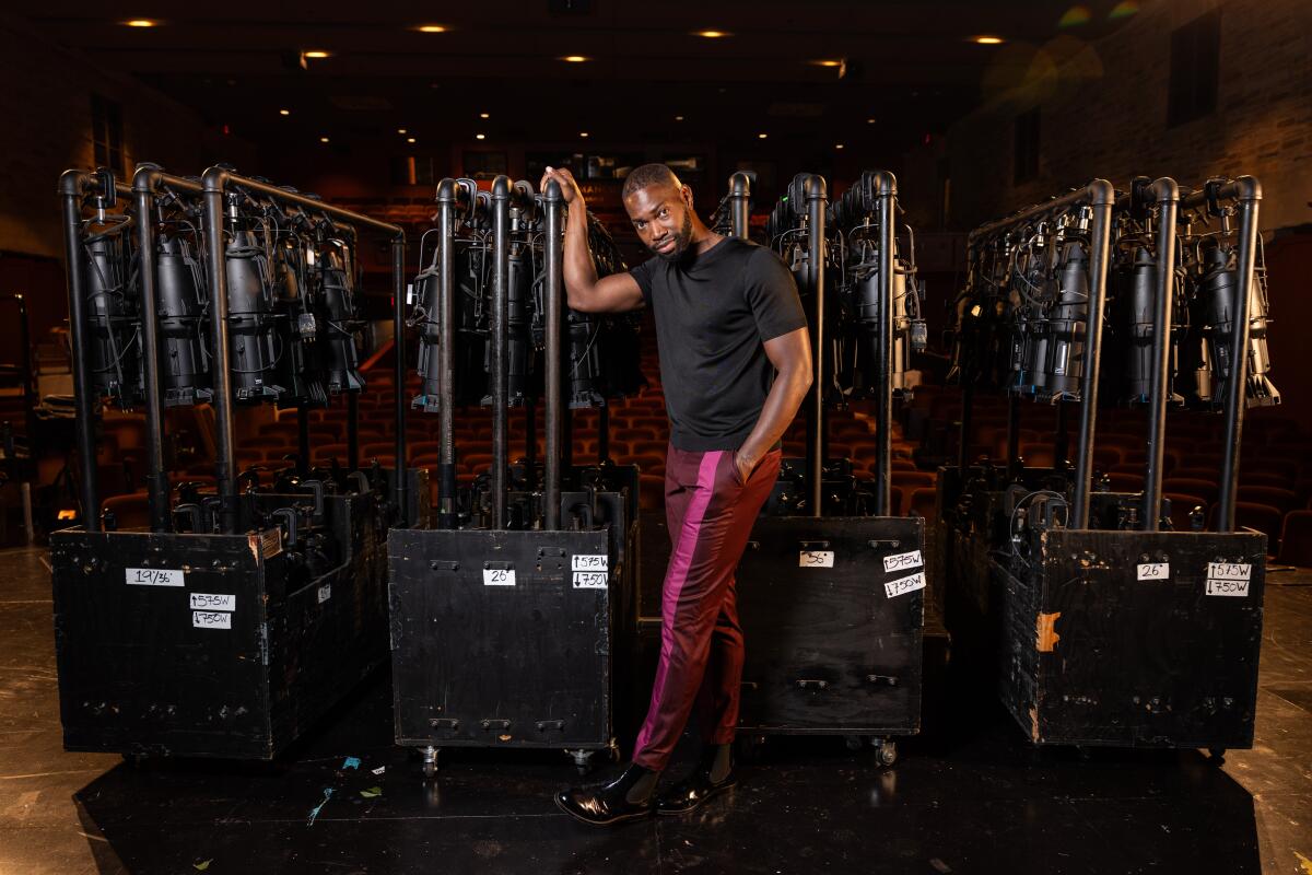 Playwright and Oscar-winning screenwriter Tarell Alvin McCraney poses at the Geffen Playhouse on Friday, Sept. 1, 2023