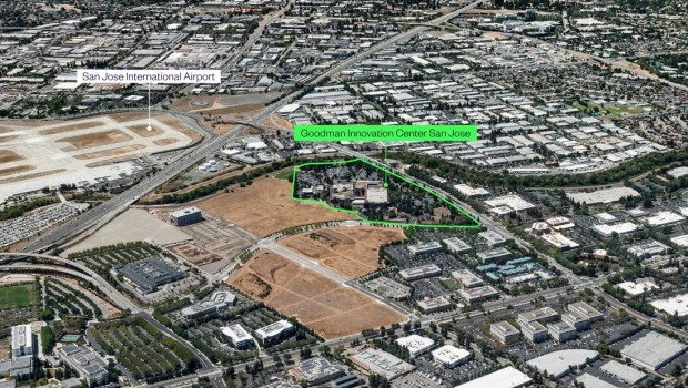 Goodman Innovation Center, a 45.8-acre site at 350 and 370 West Trimble Road in north San Jose, shown within the outline.(Goodman North America)