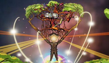 Artwork by Mike Hampton reflects the theme for Burning Man Festival’s 2026 “Burnal Equinox: the Cosmic Treehouse” event that’s set to take place at Public Works in San Francisco on March 21.