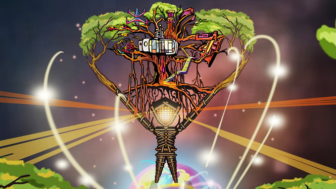 Artwork by Mike Hampton reflects the theme for Burning Man Festival’s 2026 “Burnal Equinox: the Cosmic Treehouse” event that’s set to take place at Public Works in San Francisco on March 21.
