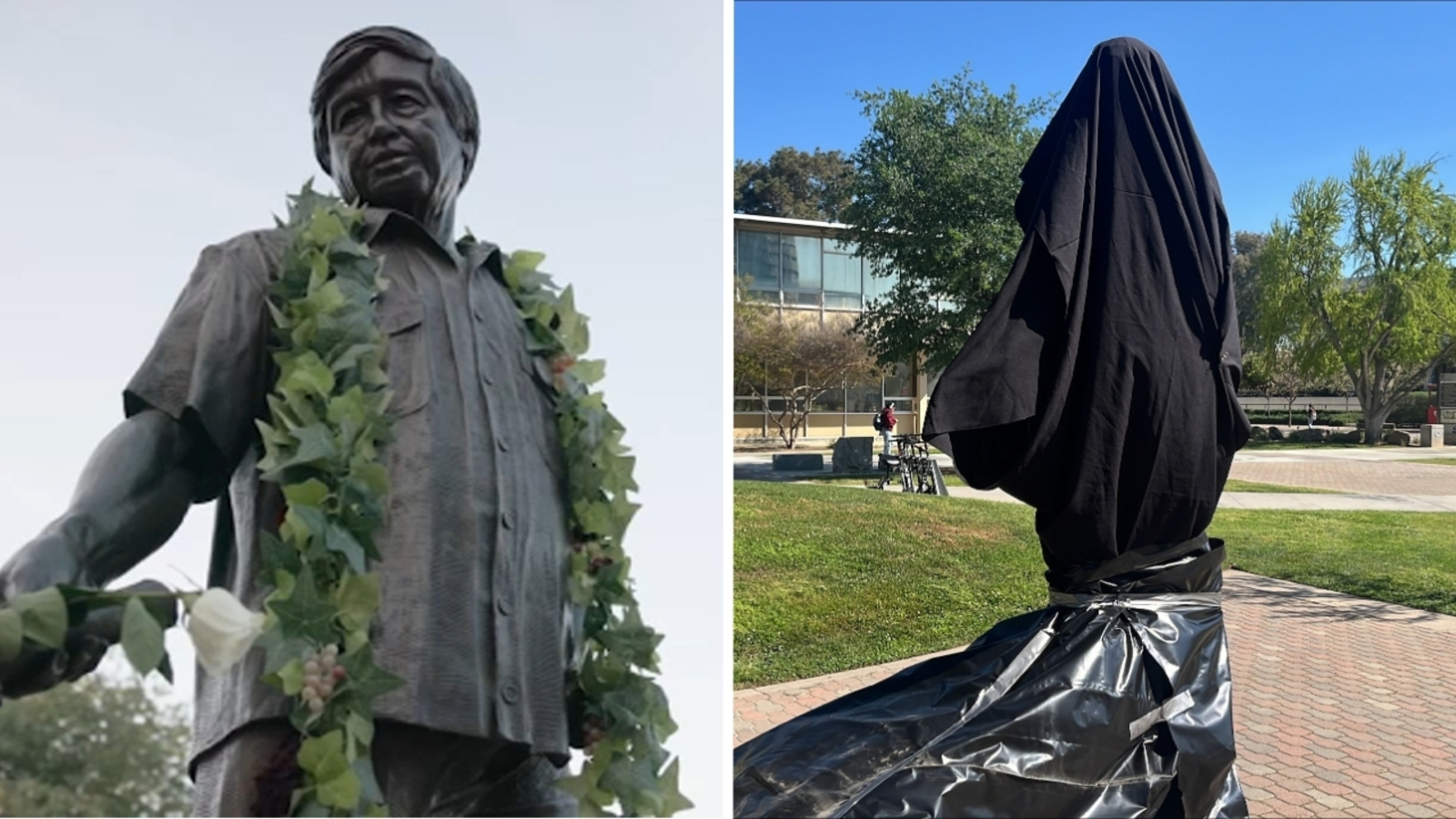 Cesar Chavez statue at Fresno State covered amid allegations