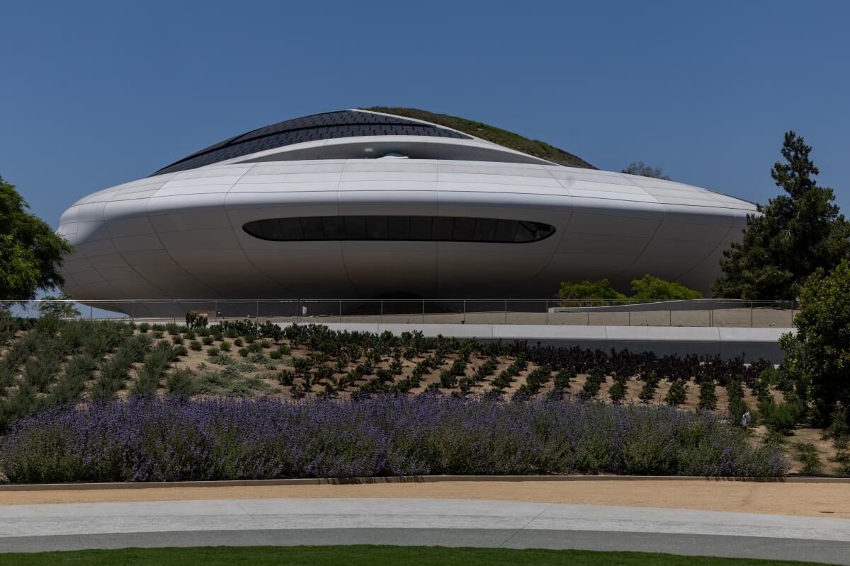 Los Angeles, CA - May 19: The gardens at the Lucas Museum designed by Studio-MLA on Monday, May 19, 2025 in Los Angeles, CA. 